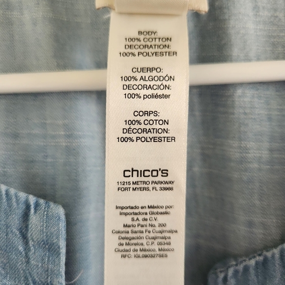 Chico's Women's Indigo Eyelet Topper 3/4 Sleeve Jacket Duster Size 3 NWT - Picture 7 of 10